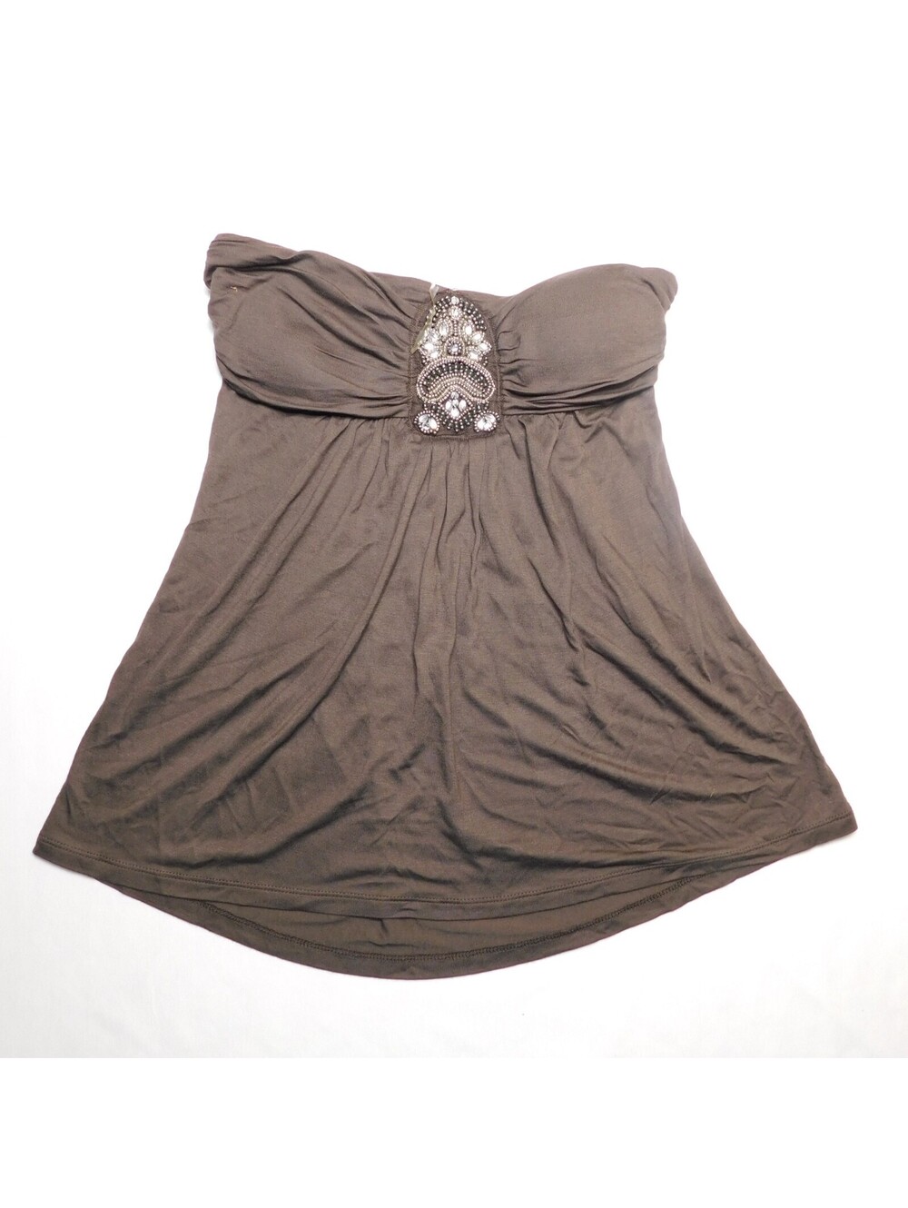 Candie's NWT Womens Medium Brown Strapless Tube Top Beaded Rhinestone Boho Smock